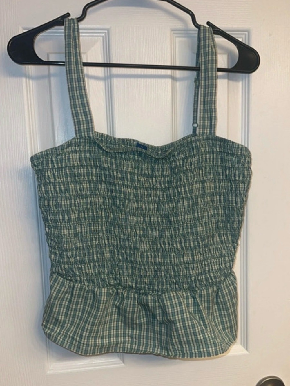 Old Navy Green Plaid Smocked Peplum Tank Top